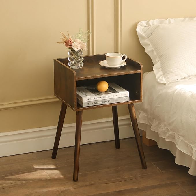 MaxSmeo Nightstand, Mid Century Modern Side Table Bedroom with Storage, Small End Bedside Table with Solid Wood Legs for Living Room, Office Small Spaces (Rustic Brown)-Ruum Studio Home