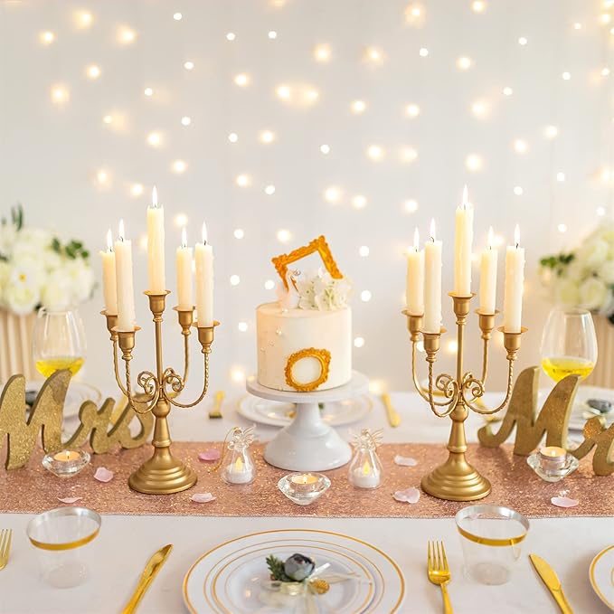 Sziqiqi Gold Candlestick Holder Candelabra - Taper Candle Holders for Wedding Centerpiece 5-Arms Candle Stick Stands for Candlelight Dinner Table Christmas Mantel Festivals-Ruum Studio Home