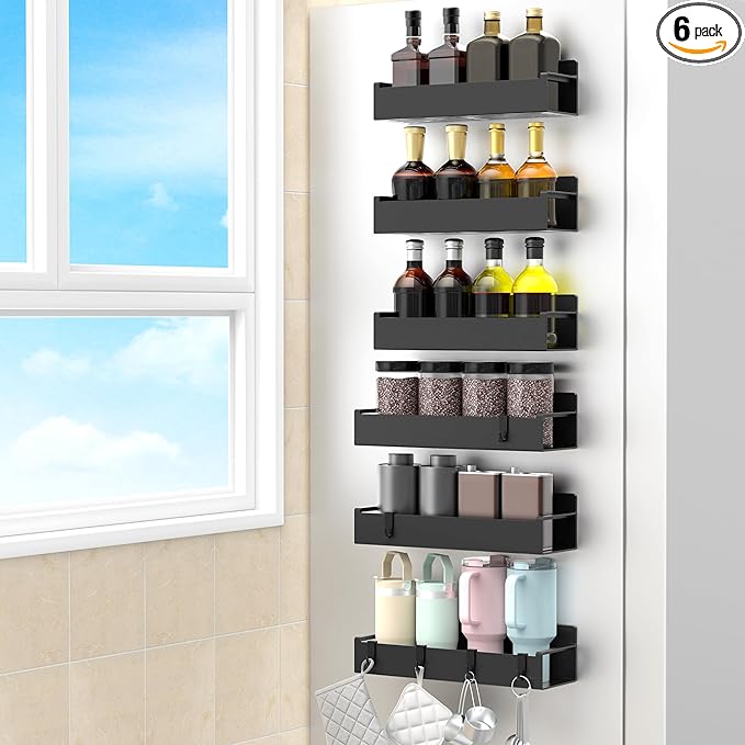 6 Pack Magnetic Spice Rack Organizer for Refrigerator and Oven, Black Fridge Organizers and Storage for Kitchen-Ruum Studio Home