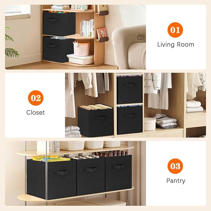 GhvyenntteS Storage Cubes 12 Pack, 11 Inch Cube Storage Bins with Dual Handles, Collapsible Heavy Duty Fabric Bins for Shelves Closet, Baskets for Organizing Clothes Bedding Toys Books (Black)-Ruum Studio Home