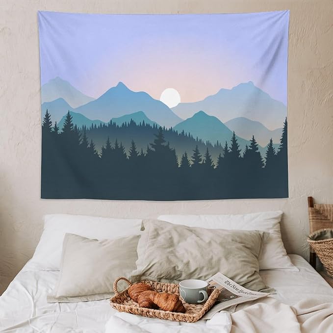 HZOHNAGO Mountain Tapestry Forest Mountain Sunrise Pattern Printed Wall Tapestry Wall Hanging for Bedroom Living Room Dorm 80" W x 60" H-Ruum Studio Home
