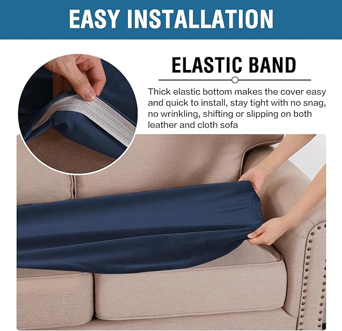 H.VERSAILTEX Velvet Stretch Individual Couch Cushion Cover Plush Cushion Slipcover for Loveseat Sofa Cushion Furniture Protector Seat Cushion Sofa Cover (1 Piece Sofa Cushion Cover, Navy)-Ruum Studio Home