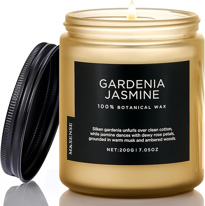 M&SENSE Gardenia Jasmine Scented Candle, 50 Hours Slow Burning Clean Non Toxic 7.05oz 2 Wicks Highly Scented Aromatherapy Candle for Housewarming Gifts, Long Lasting Fragrance for Bath & Office-Ruum Studio Home