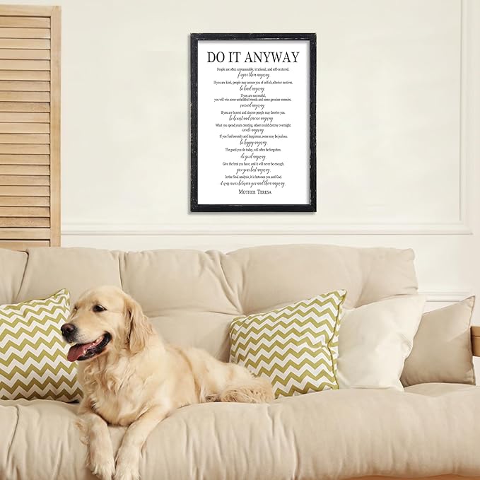 Do It Anyway Mother Teresa Wall Art Decor 16x11 Inch Wooden Framed Wall Hanging Sign (Black)-Ruum Studio Home