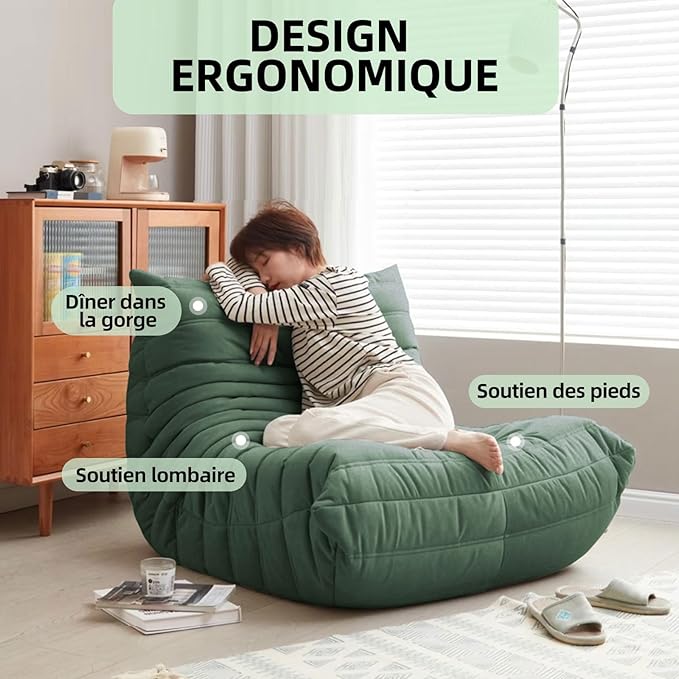 Modern Living Room Chair, Big Bean Bag Adult Floor Sofa, Togo Recliner Memory Foam Lazy Couch Suitable Balcony for Fireside Chair (Green)-Ruum Studio Home