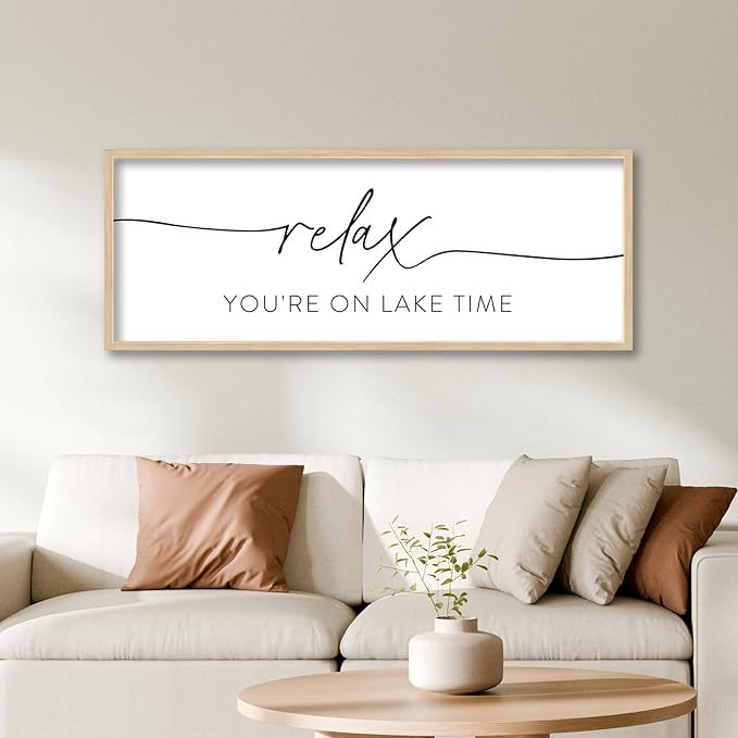 SRSZHIYUE Relax You're On Lake Time Wall Decor Above Bed Sign 32"×12" for Lake House Bedroom Over Bed Large Wood Framed Hanging Art (Wood)-Ruum Studio Home