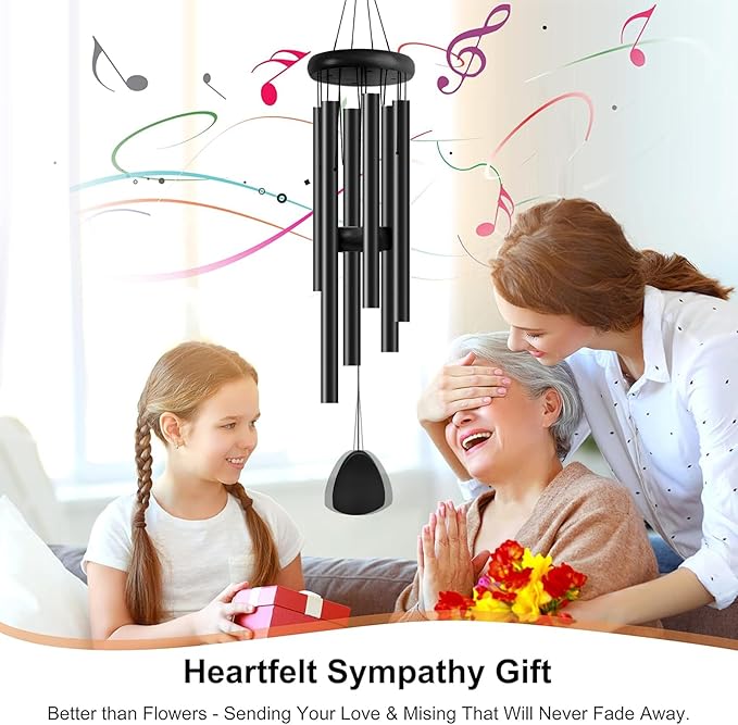 Large Aluminium Wind Chimes 37 Inches to Create a Zen Atmosphere Suitable for Outdoor, Garden, Patio Decoration. Classic Wind Chimes with Wind Catcher as a Gift for Unisex(Whole Black)-Ruum Studio Home