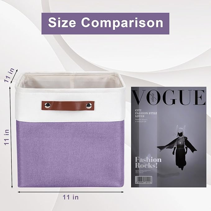 Collapsible Fabric Storage Cubes 11x11 Cube Storage Bins, 4 Pack Closet Baskets Box with Handles for Organizing, Shelf, Toys, Clothes, Home, Office, Nursery (Purple&White)-Ruum Studio Home