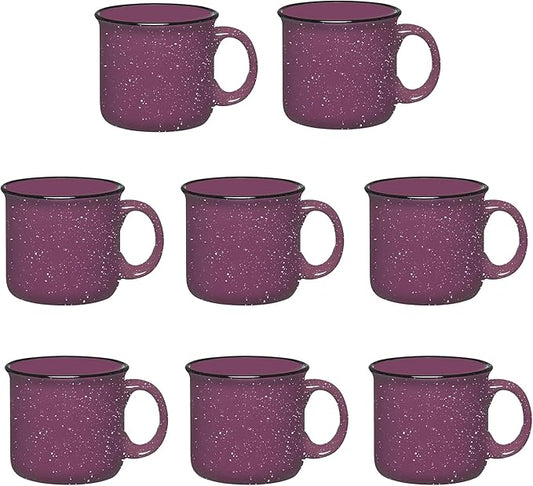 Set of 8 Ceramic Campfire Mugs – 15 Oz, Purple – Coffee & Tea Cups for Home, Work, Travel, Camping – Customizable, Great for DIY, Events, Companies-Ruum Studio Home