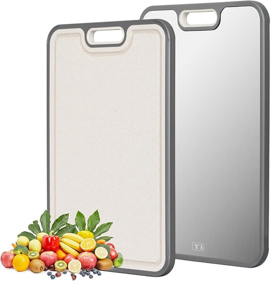 Titanium cutting boards for Kitchen,Double Sided Food Grade,Pure Titanium and Wheat Straw PP, Double Chopping Boards for Meat and Fruits Easy to Clean Size 15’’x10’’-Ruum Studio Home