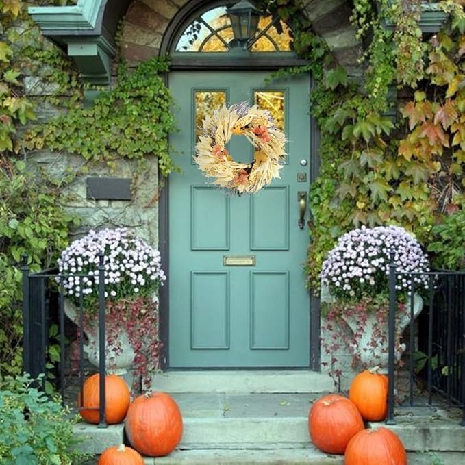 Admired By Nature Autumn Corn Husk Wreath - 26" Natural Fall Color Artificial Wreath - For Home Decor, Offices, Weddings, Events, Parties, Thanksgiving-Ruum Studio Home