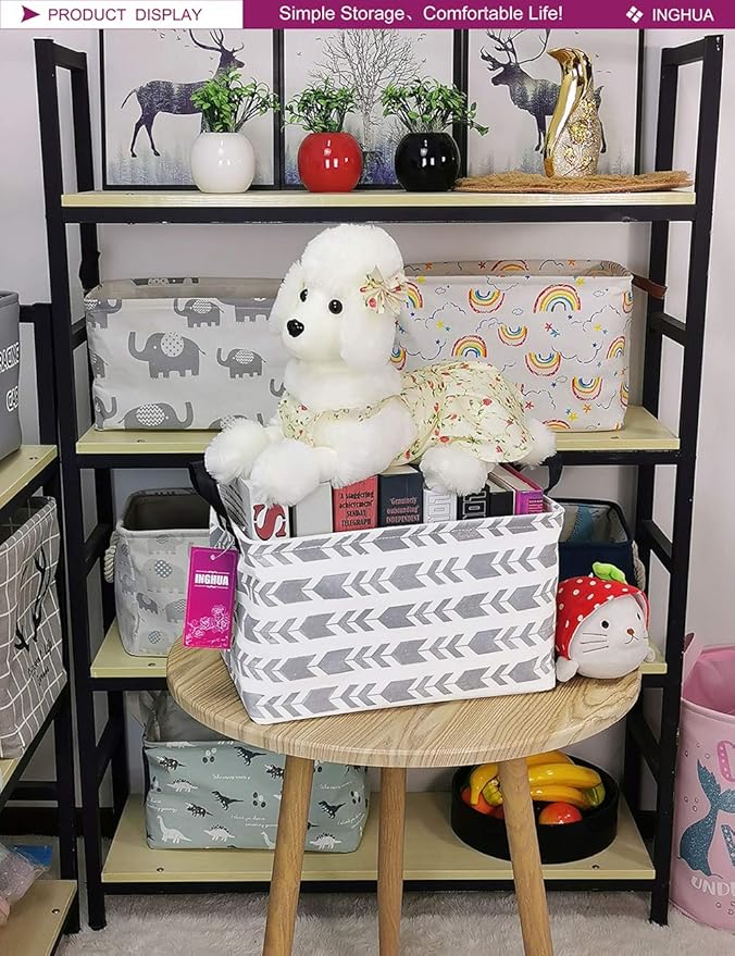 Rectangular Storage Basket Fabric Organizer Bin for Toys,Books,Clothes,Gifts,Pets-Perfect for Home,Office,Nursery,Dorm,Shelf(Rec Grey Arrow)-Ruum Studio Home