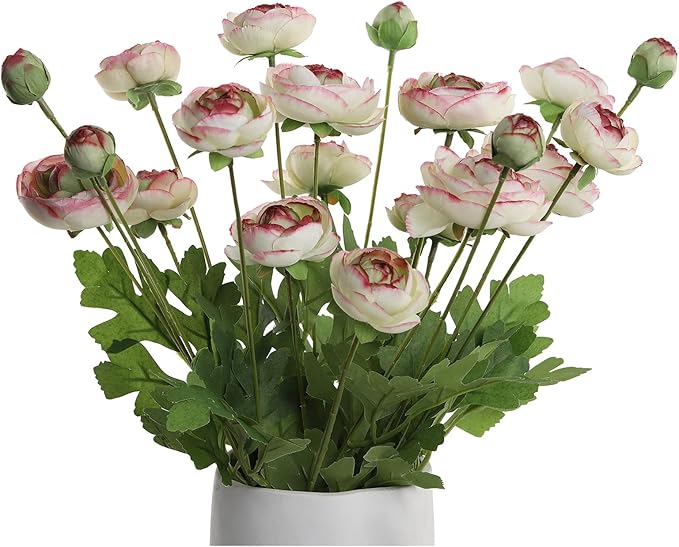 Artificial Silk Flowers Persian Buttercup Bicolor Ranunculus Flower 5 Pcs,Suitable for core Decoration,Wedding Floral Creation,Flower Arrangement DIY Project,Interior Decor（Green）-Ruum Studio Home