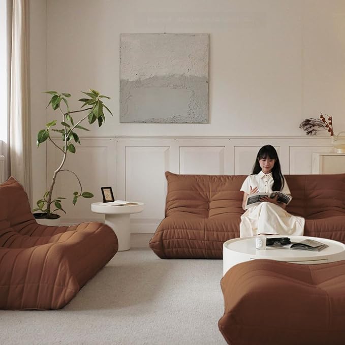 Luxury Sofa Couch Chair, Lazy Floor Seating, Fireside Bean Bag Chair, Ergonomic Tatami Sofa Lounger for Living Room, Bedroom, Office, 3 Seat, Brown-Ruum Studio Home