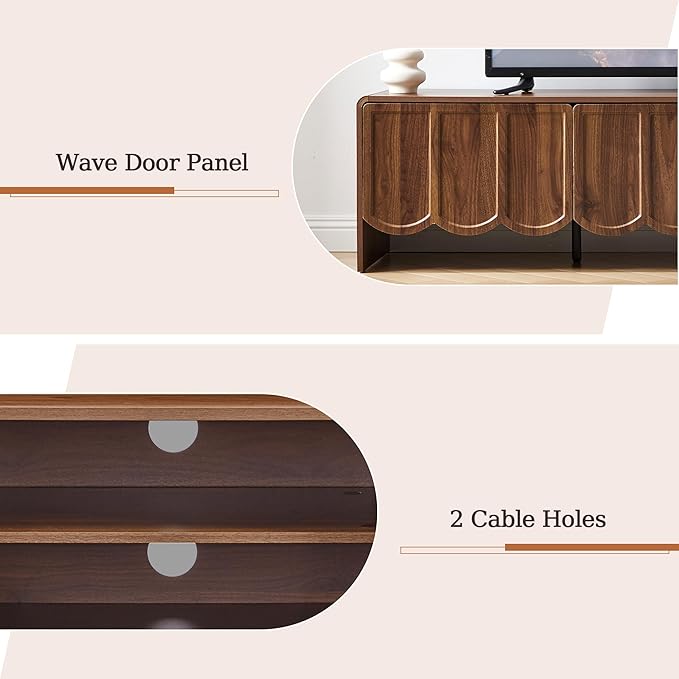 ORRD 63'' TV Stand, Modern TV Console Table Wave Panel Television Stands Entertainment Media Center with Storage Compartment and Sliding Door for Living Room (Walnut)-Ruum Studio Home