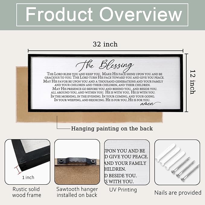 The Blessing Christian Song Lyrics Wall Decor 32"×12" Bible Verse May The Lord Bless You Scripture Wall Art Sign (Black)-Ruum Studio Home