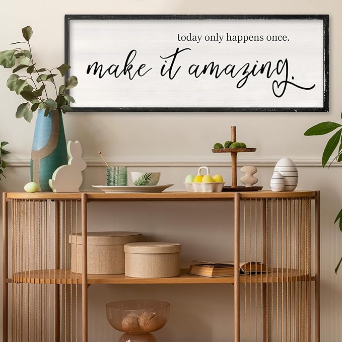 Today Only Happens Once Make It Amazing Wall Art Decor 32x12 Inch Large Inspirational Quote Sign Rustic Living Room Vintage Wood Frame Office Motivational Home Wall Hanging (Black)-Ruum Studio Home
