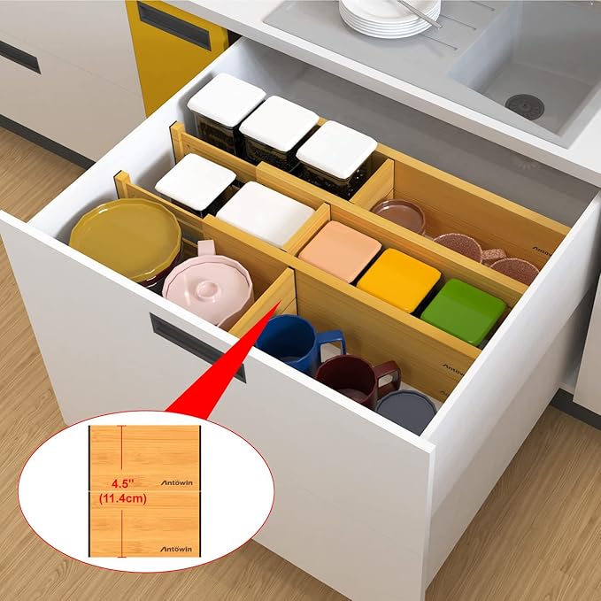 ANTOWIN Bamboo Drawer Dividers Organizers 16pcs, Expandable Drawer Separators Splitter, 17-22 inches Long Adjustable Spring-loaded Organizer for Large Utensil, Clothes, Tools Drawers (8+8)-Ruum Studio Home