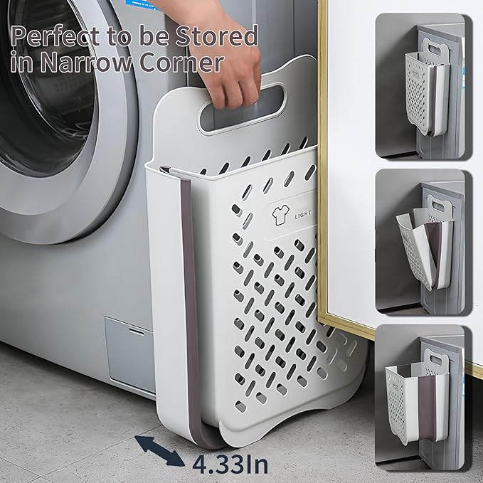 Plastic Collapsible Hanging Laundry Baskets with Carry Handle, Space-Saving Wall Hanging Laundry Basket Durable Tall Folding Plastic Laundry Hamper Waterproof Dirty Clothes Organizer XL+L-Ruum Studio Home