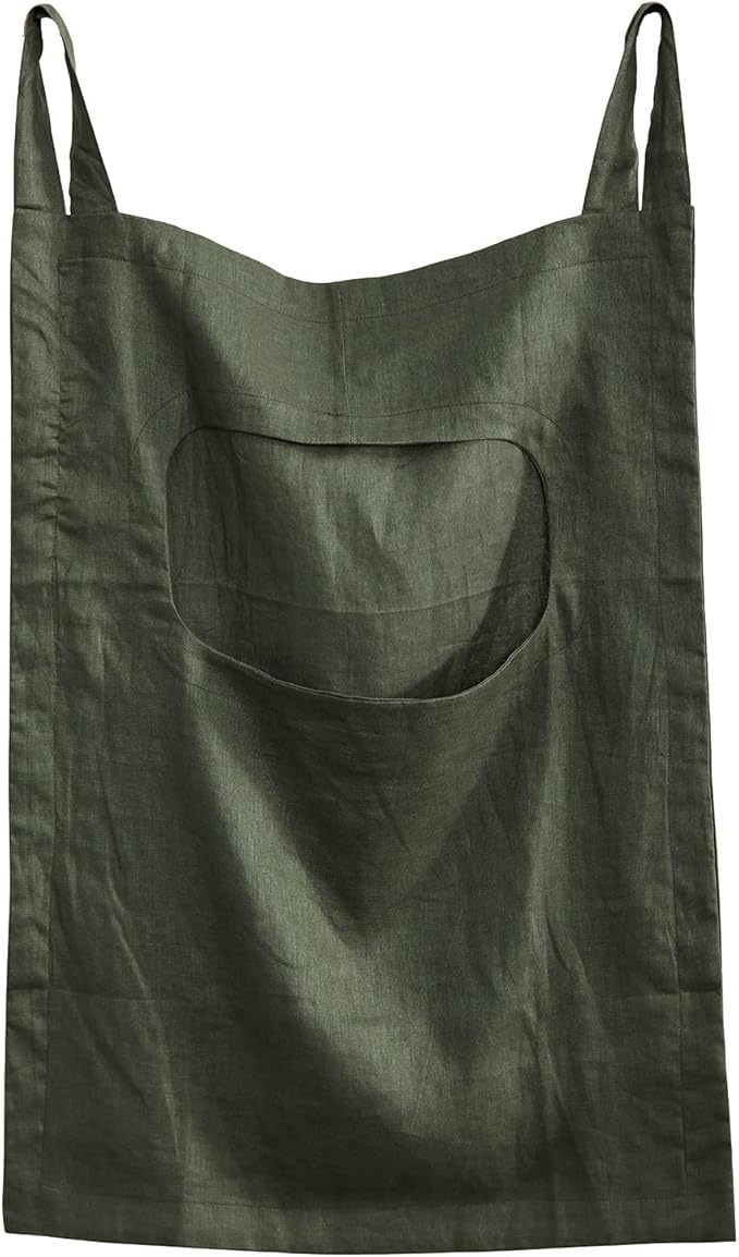 Amazhiyu 100% Linen Door Hanging Laundry Hamper Bag, 19x27 Inches Dusty Green-Ruum Studio Home