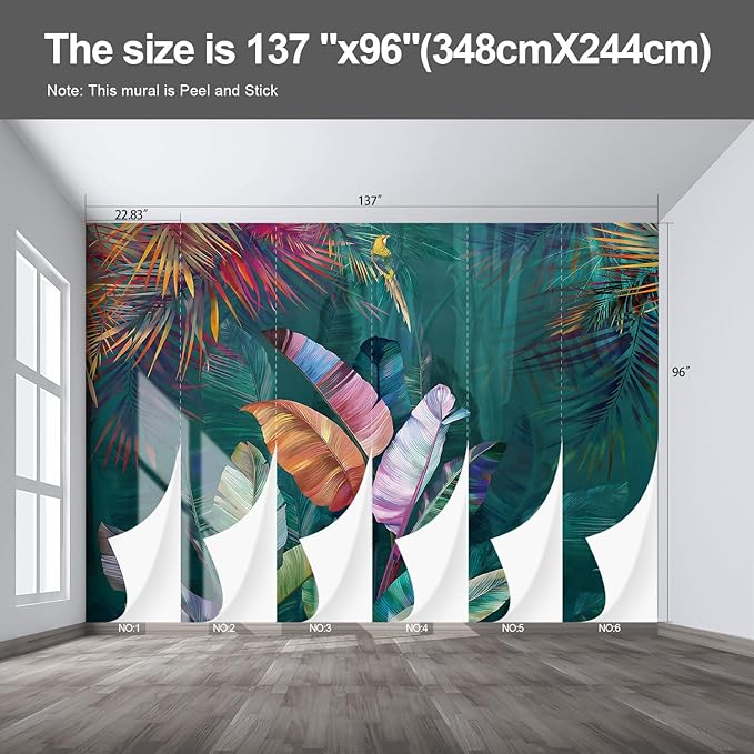 Colorful Banana Leaf Wall murals Peel and Stick Wallpaper for Bedroom Living Room - 96"x137"-Ruum Studio Home