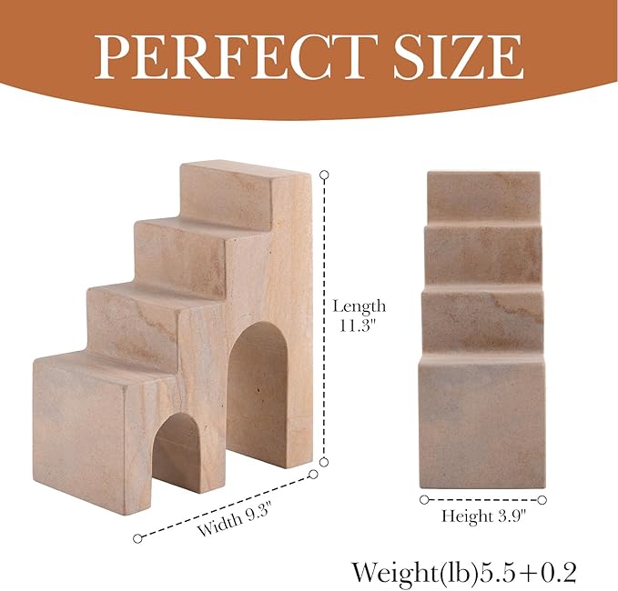 Natural Marble Book Ends for Shelves, Decorative Bookends for Heavy Books, CastleGuard Bookend Book Holder Stopper for Home Office Desk Bookshelf Decoration, Turkey Natural Marble, Set of 2-Ruum Studio Home