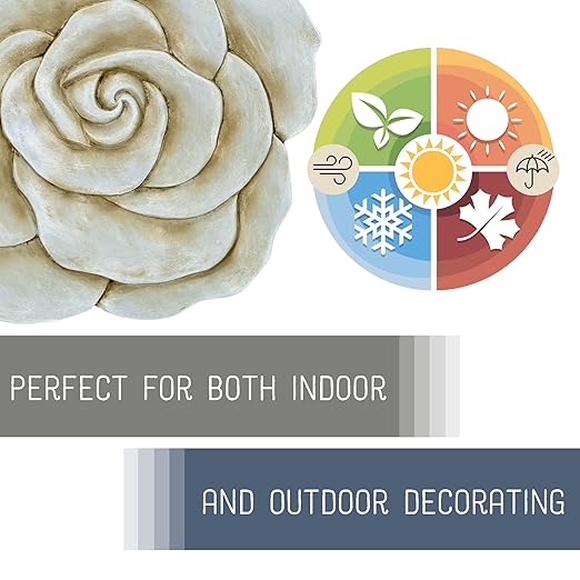 NAT & Jules Rose Flower Shaped Dimensional Indoor Outdoor 12 inch Cast Resin Decorative Garden Stepping Stone, Patio, Walkway Sculpture Yard Art, Stone Grey-Ruum Studio Home