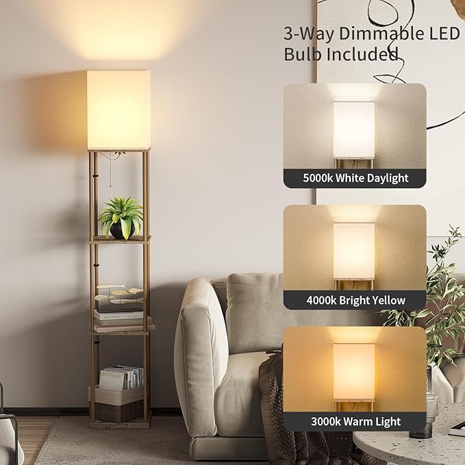 SUNMORY Floor Lamp with Shelves, Modern Square Shelf Lamps, Display Shelf Standing Lamp with 3 Color Temperature Bulb, Corner Bookshelf Lamps for Living Room and Bedroom Office, Home Decor-Ruum Studio Home