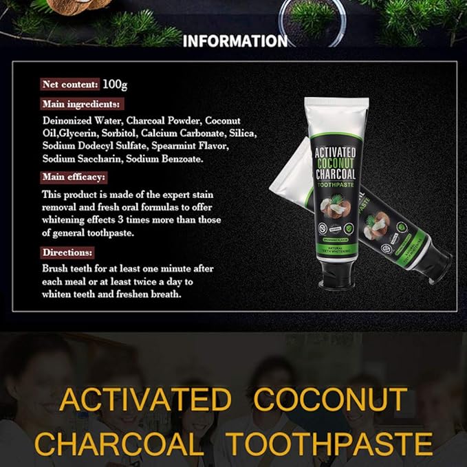 ZJchao Bamboo Charcoal Toothpaste, Activated Charcoal Coconut Oil Toothpaste for Teeth Whitening-Ruum Studio Home