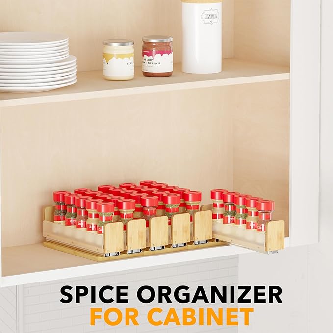 SpaceAid Bamboo Pull Out Spice Rack Organizer for Cabinet, Heavy Duty Slide Out Seasoning Kitchen Pantry Sliding Vertical Organization, 5.1" Wide, 2 Drawers(2" Wide), 1-Tier, Natural-Ruum Studio Home