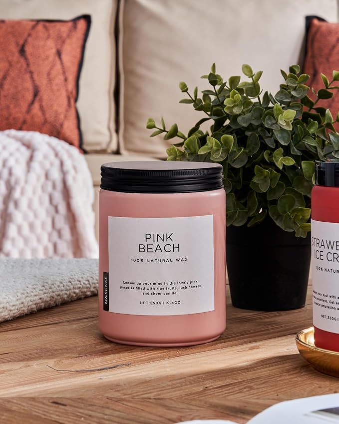 M&SENSE Pink Beach Sands Jar Candle, 19.4oz Pineapple Coconut Scented Natural Soy Candles for Home Scented, 110 Hour Burn Time, Home Decor Gift for Women, Friends, Family, Colleagues, Couples-Ruum Studio Home