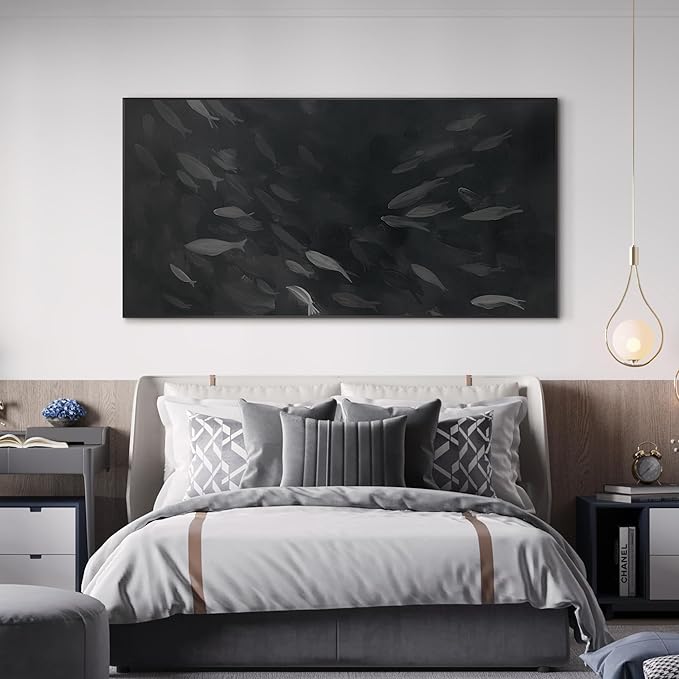 SIGNWIN 36"x72" Extra Large Framed Wall Art Monochrome Fish Silhouettes Illustration for Home Living Room Bedroom Decor (Frame Assembly Required)-Ruum Studio Home