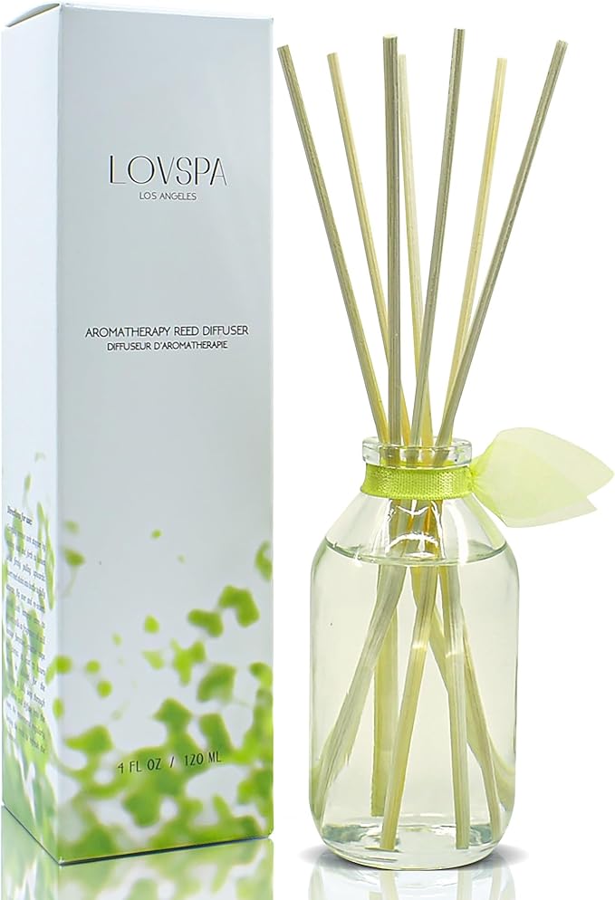 LOVSPA Reed Diffuser Set, Sparkling Citrus Scented Oil Diffuser with Sticks, Home Fragrance Accessories for Bathroom Shelf Decor, Aroma Diffusers for Home or Office Desk, USA Made-Ruum Studio Home