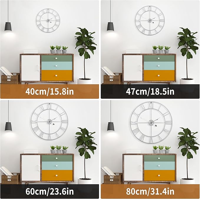 Large Wall Clock for Living Room Decor - 47cm/ 18 Inches Silent Non-Ticking Metal Wall Clocks Battery Operated, Vintage Decorative Modern Wall Clock for Bedroom, Office, Farmhouse Decor-Ruum Studio Home