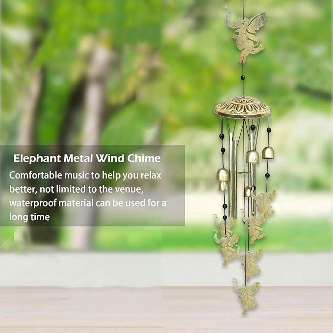 Elephants Wind Chimes for Outside,42" Metal Wind Chinme Indoor/Ourdoor Garden Yard Decoration Patio Home Porch Decor,Unique Windchimes Memorial/House Warming/Birthday Gifts,Elephant Gifts for Women-Ruum Studio Home