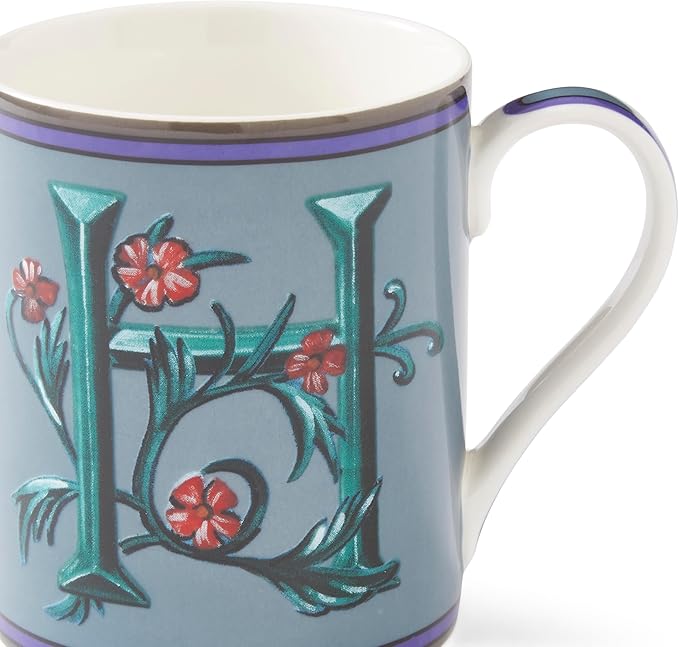 Spode Kit Kemp 12oz Mug in Fine China, H Initial - Custom Coffee Cup for Hot Beverages, Personalized Gift Idea for Her, Him, Friends, Coffee Lovers - Stylish Letter Mug for Daily Use, Dishwasher Safe-Ruum Studio Home