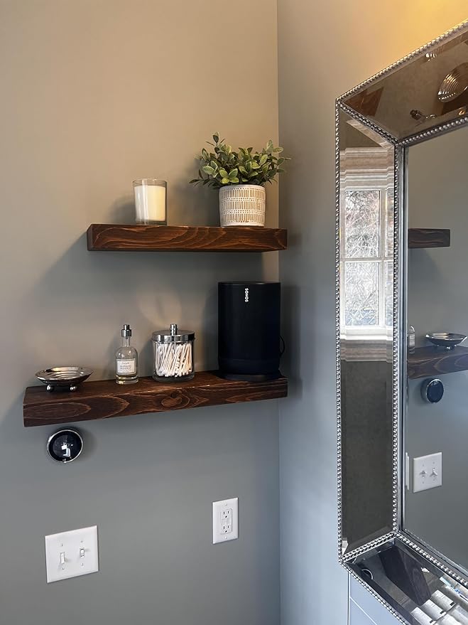 joelsantiques - 18 Inch Wooden Floating Shelves for Wall - 18x6x2 in - Made of Natural Wood - Short Heavy Duty Rustic Wall Shelves for Bedroom - Perfect for Bathroom, Kitchen - Medium Brown-Ruum Studio Home