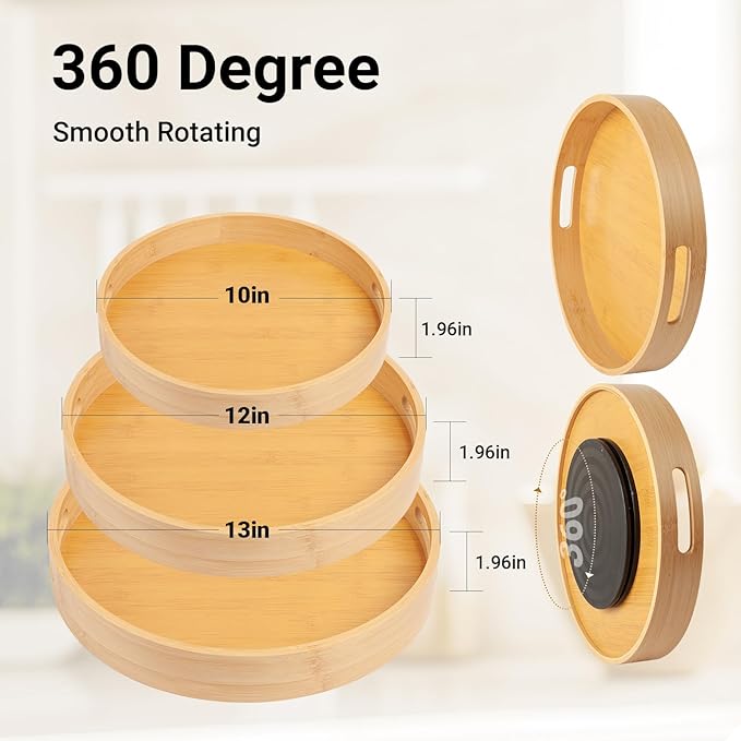 10in Bamboo Lazy Susan Organizer for Countertop and Cabinet with Large and Stable Chassis,Round Rotating Bamboo Tray for Station Organizer,for Kitchen Bathroom Laundry Room (10in)-Ruum Studio Home
