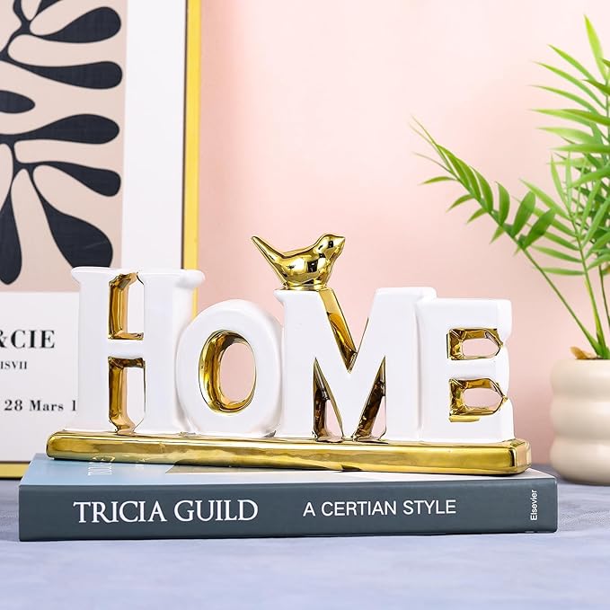 Love Sign Decoration,White and Gold Love Signs for Home Decor Statue,Modern Bird Sculpture Personalized Love Decor,Gold Style Figurine Decorative Ornaments for Living Room,Bedroom,Desktop (Home white)-Ruum Studio Home