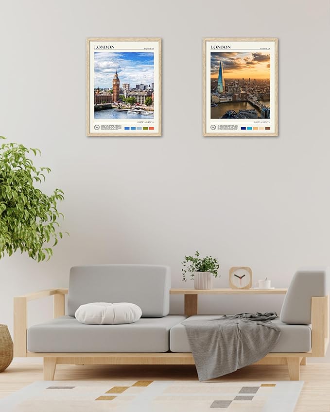 HesenDot Natural OAK Wood Framed London Wall Art,12x16in Cityscape Wall Print Posters,Classic Urban Landmark Wall Decor for Living Room,Bedroom,Office Set of 1-Ruum Studio Home