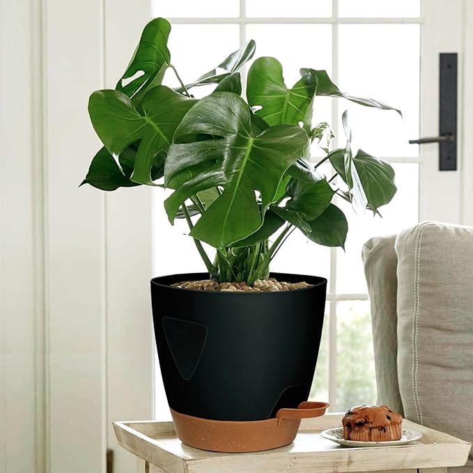 '- Uneed Plastic Flower Pot,5-Pack Plant Pots with Drainage 7/6.5/6/5.5/5 Inch,Self Watering Pots for Indoor Plants,Planters for Indoor Outdoor Plants (Black)-Ruum Studio Home