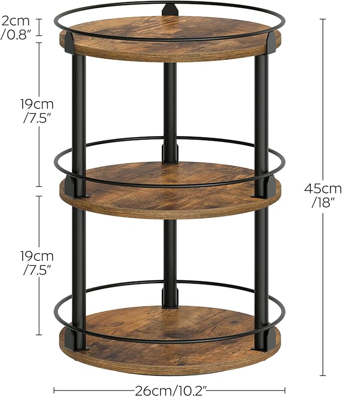 3-Tier Lazy Susan Organizer, Rotating Spice Rack, Spinning Organizer, Industrial Turntable Spice Rack Organizer for Cabinet, Kitchen Countertop, Pantry, Rustic Brown and Black SR23BR-Ruum Studio Home