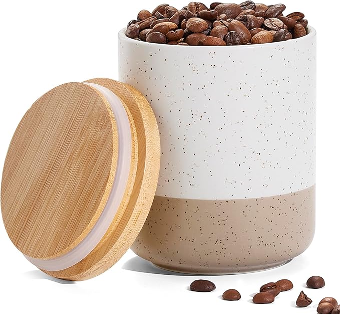 Yangbaga Canister Sets for Kitchen Counter, 20 OZ Large Ceramic Food Storage Jars with Airtight Wood Lids, Large Kitchen Canisters for Coffee, Sugar, Tea, Flour, Spice-Ruum Studio Home