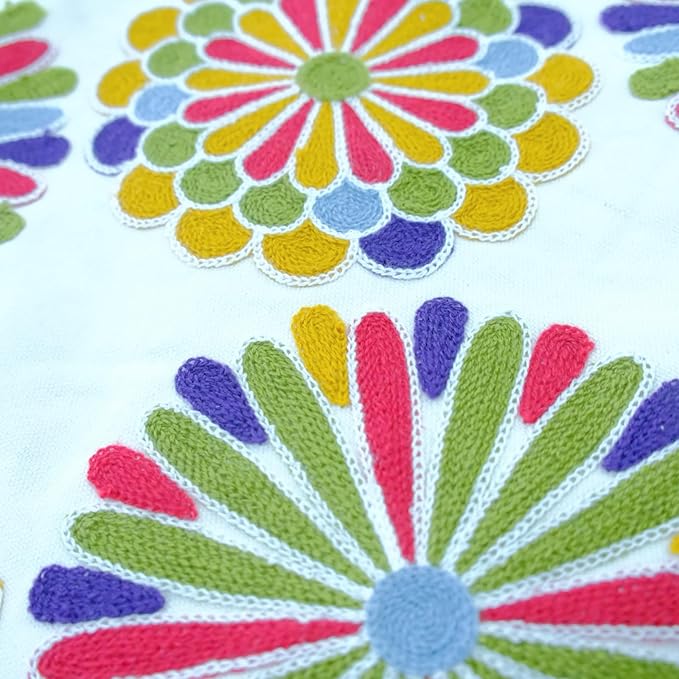 Embroidered Decorative Throw Pillow Cover, 18"x18" Set of 2, Farmhouse Pillowcase Colorful Knit Pattern Cotton Canvas Cushion Case Square Floral Pillow Case for Sofa Couch Bed Living Room-Ruum Studio Home
