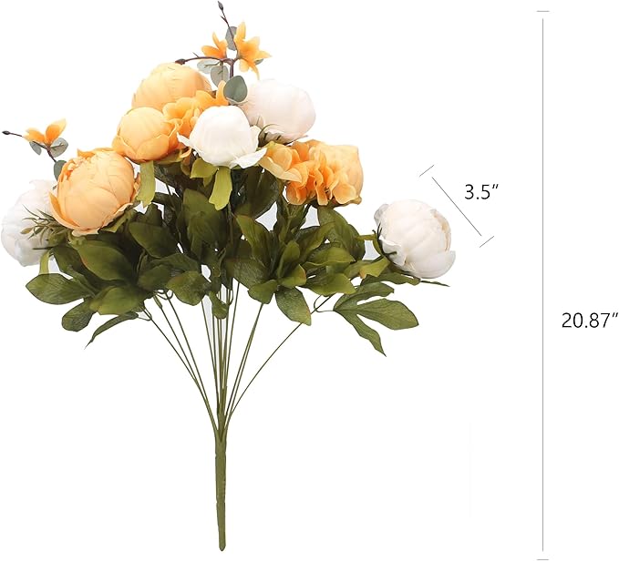 Duovlo Artificial Peony Silk Flowers Fake Flowers Vintage Wedding Home Decoration,Pack of 1 (New Orange)-Ruum Studio Home