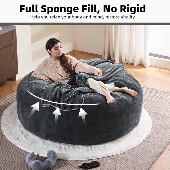 6FT,Oversized Bean Bag Chairs for Adults,Giant beanbag with Filler Included，Fluffy Memory Foam,Soft and Comfy Corduroy Fabric,Gaming Chairs Suitable for Living Room and Bedroom (Dark Gray, 6 Foot)-Ruum Studio Home