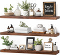 Floating Wall Shelves 3-Pack - 24-Inch Rustic Brown Wooden Shelves for Storage and Décor, Easy Installation for Living Room, Bedroom, and Kitchen-Ruum Studio Home