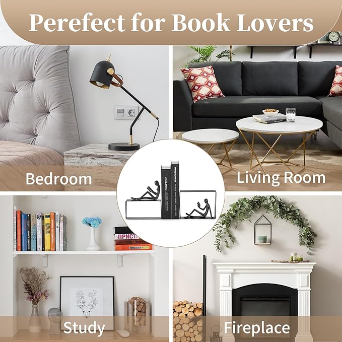 Sziqiqi Book Ends for Shelves Decorative: Heavy Duty Bookends for Books Cast Iron Cute Bookends Decorative Bookends for Shelves Office Desk Bookcase Bookshelf - Gift for Boys Girls Men Women Nerdy-Ruum Studio Home