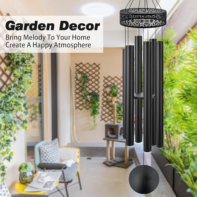 ASTARIN 60'' Deep Tone Wind Chimes for Outside -Extra Large Windchimes with 6 Heavy Tubes, Memorial Wind Chimes Outdoor for Garden Hanging Décor,Sympathy Gifts, Black-Ruum Studio Home