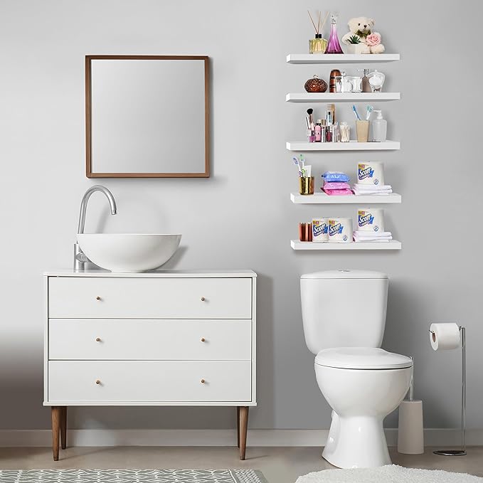 Sorbus Floating Shelves for Wall, Bathroom Shelves Wall Mounted for Kitchen, Bedroom, Living Room, Bathroom Storage, Over Toilet, Hanging Book Shelf for Ｗall Home Decor (White, 5 Pack)-Ruum Studio Home